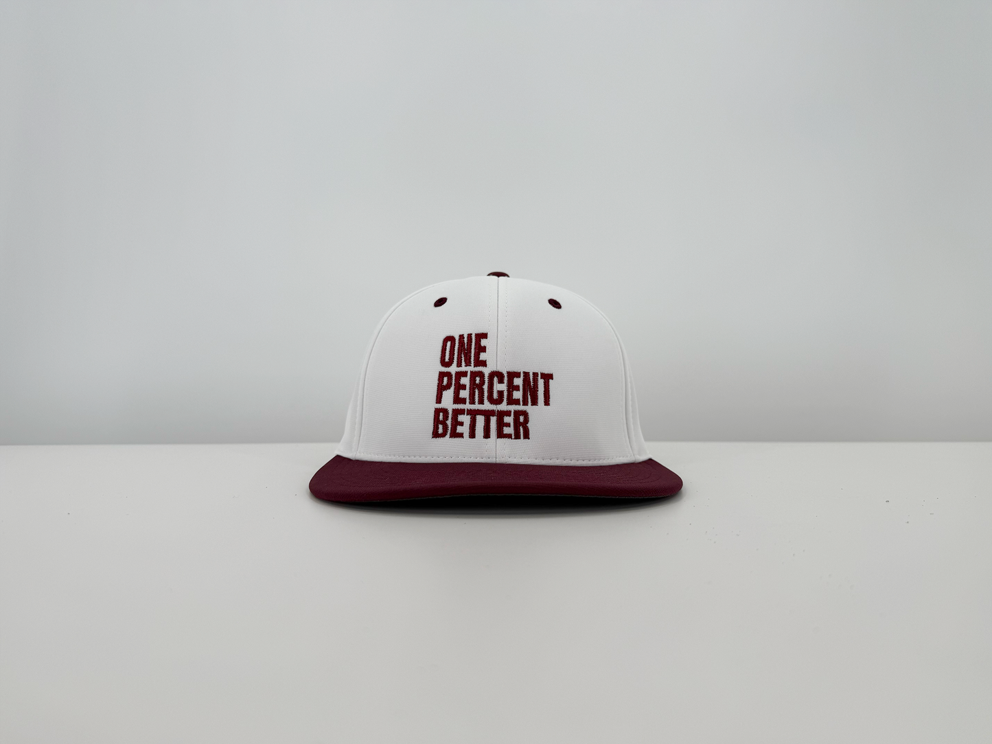 White/Maroon One Percent Better Hat Front